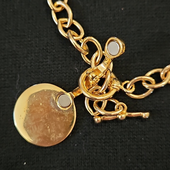 GOLD PLATED CHAIN BRACELET FAUX ANCIENT WARRIOR COIN CHARM  Gold Plated Rollo Chain, Faux Ancient Warrior Coin Charm Necklace